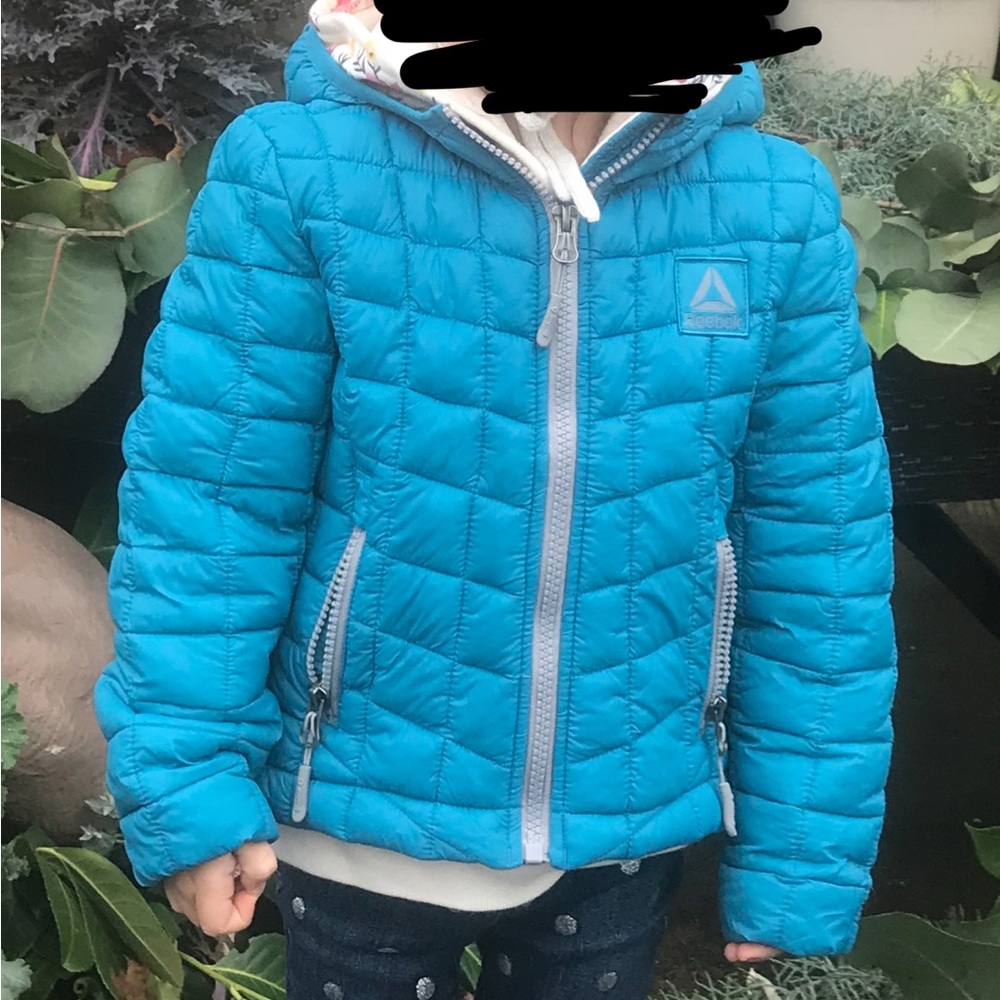 Reebok Toddler 4T Hooded Jacket Full Zip Long Sleeves blue grey Fleece used